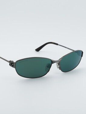 Balenciaga BB0336S 005 Unisex Sunglasses Grey Oval Frame, Green Lenses